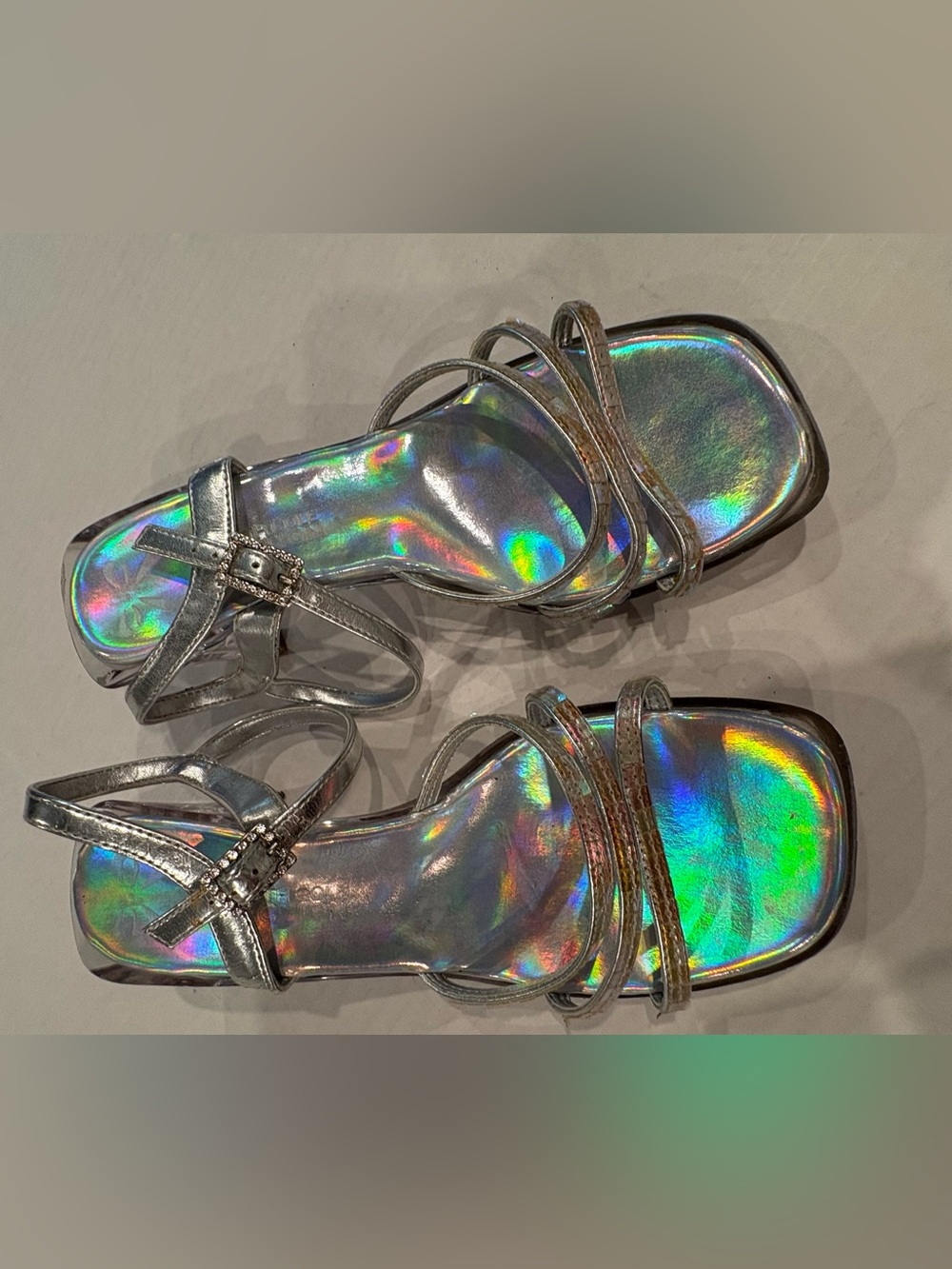 Holographic Silver Strappy Women's Sandals